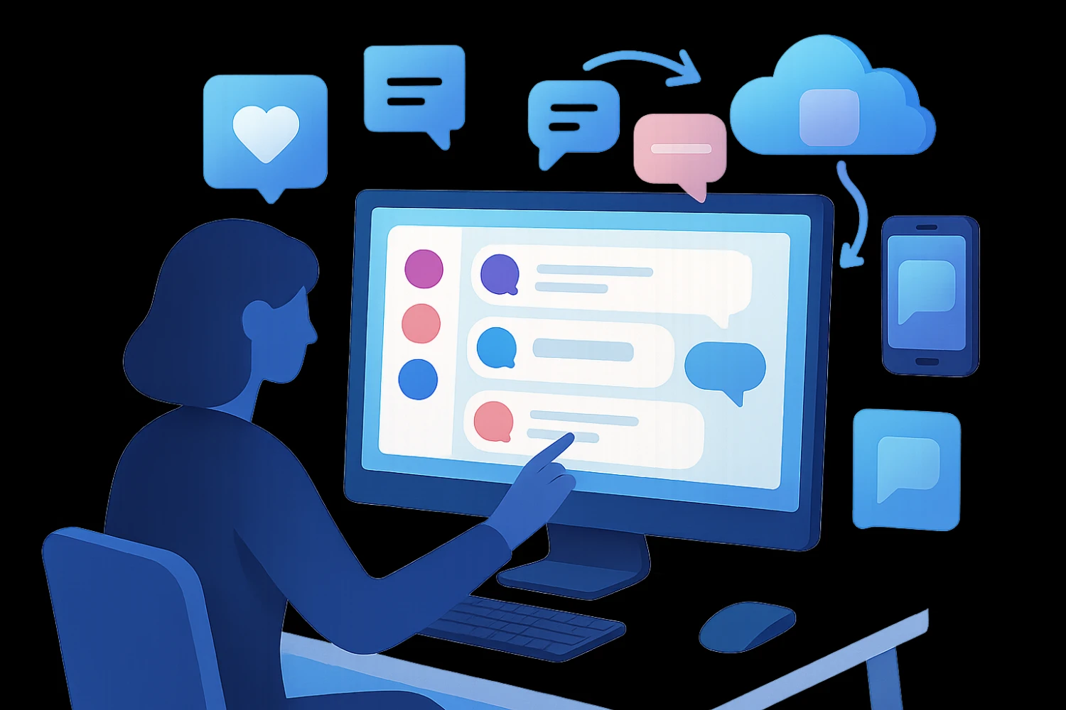 Community manager answering comments and messages on social media